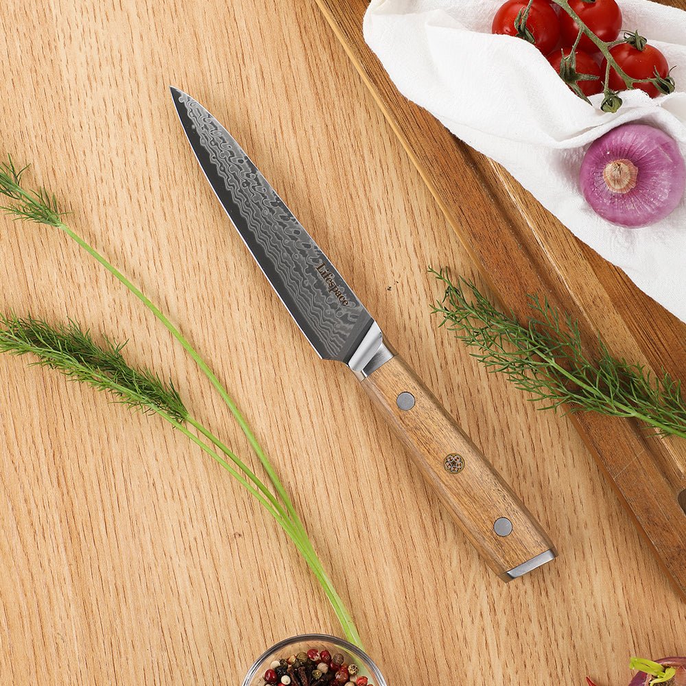 Lifespace Luxury 3pce Olive Wood Handle Full Tang Damascus Blade Chef Knife Set in a Gift Box