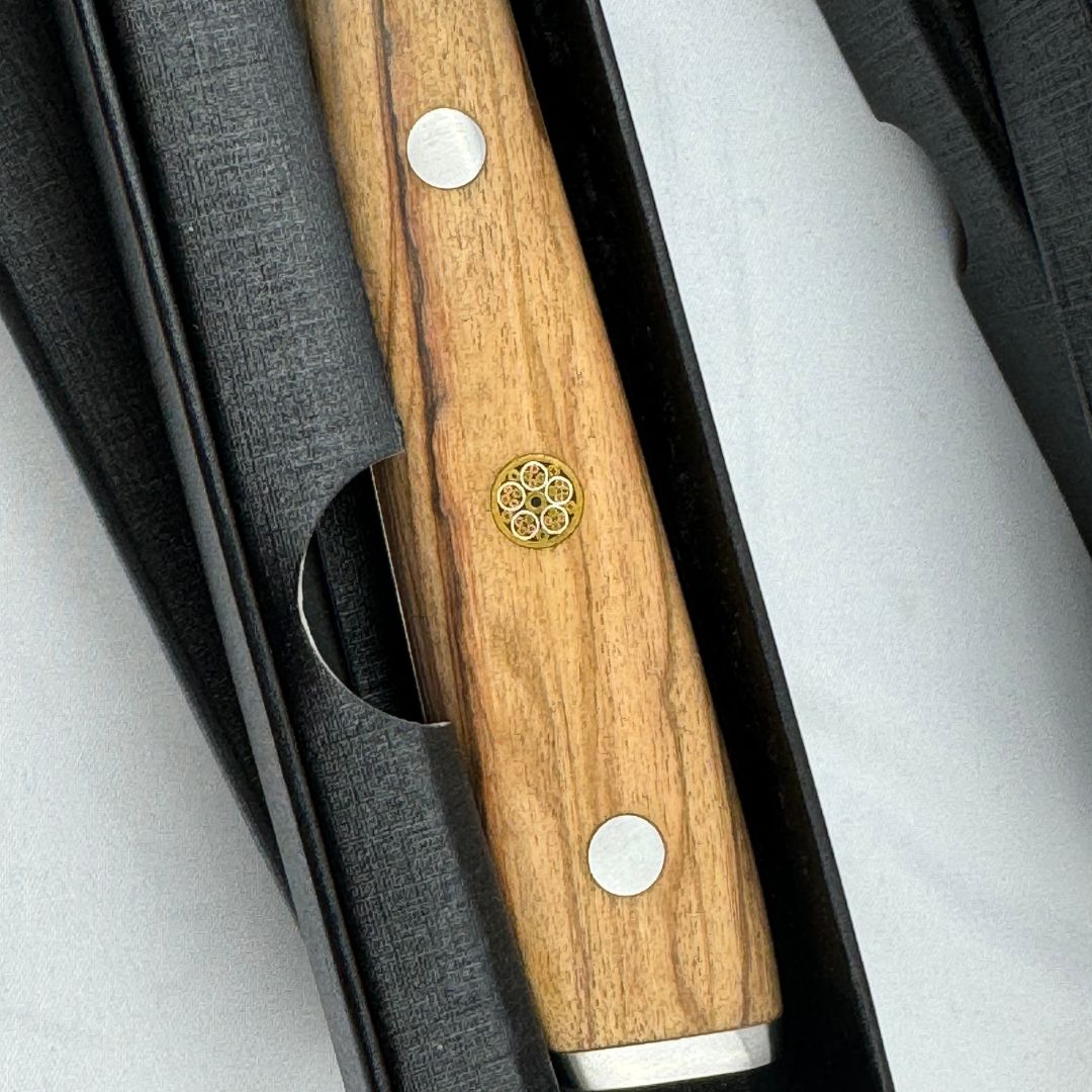 Lifespace Luxury 3pce Olive Wood Handle Full Tang Damascus Blade Chef Knife Set in a Gift Box