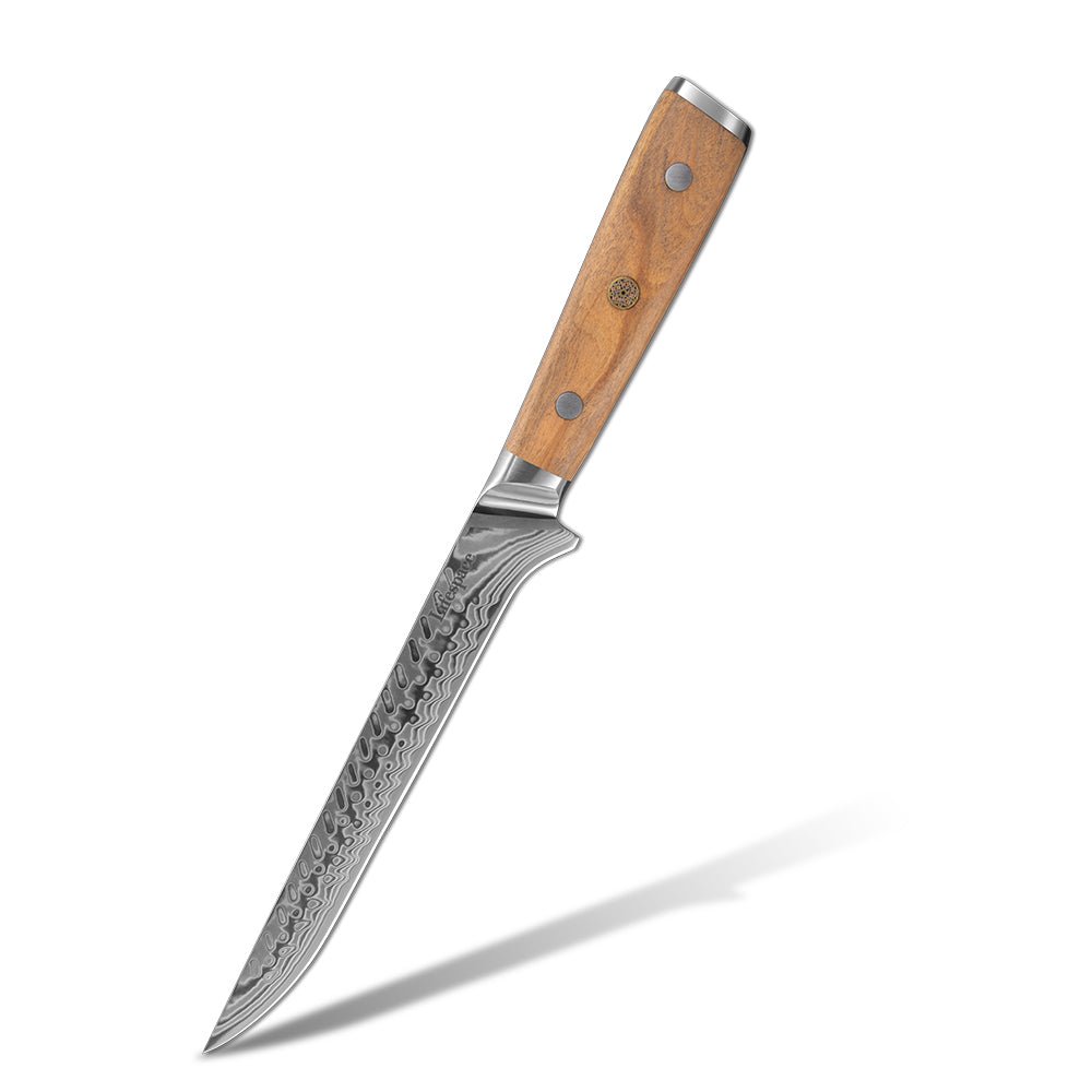Lifespace Luxury 3pce Olive Wood Handle Full Tang Damascus Blade Chef Knife Set in a Gift Box