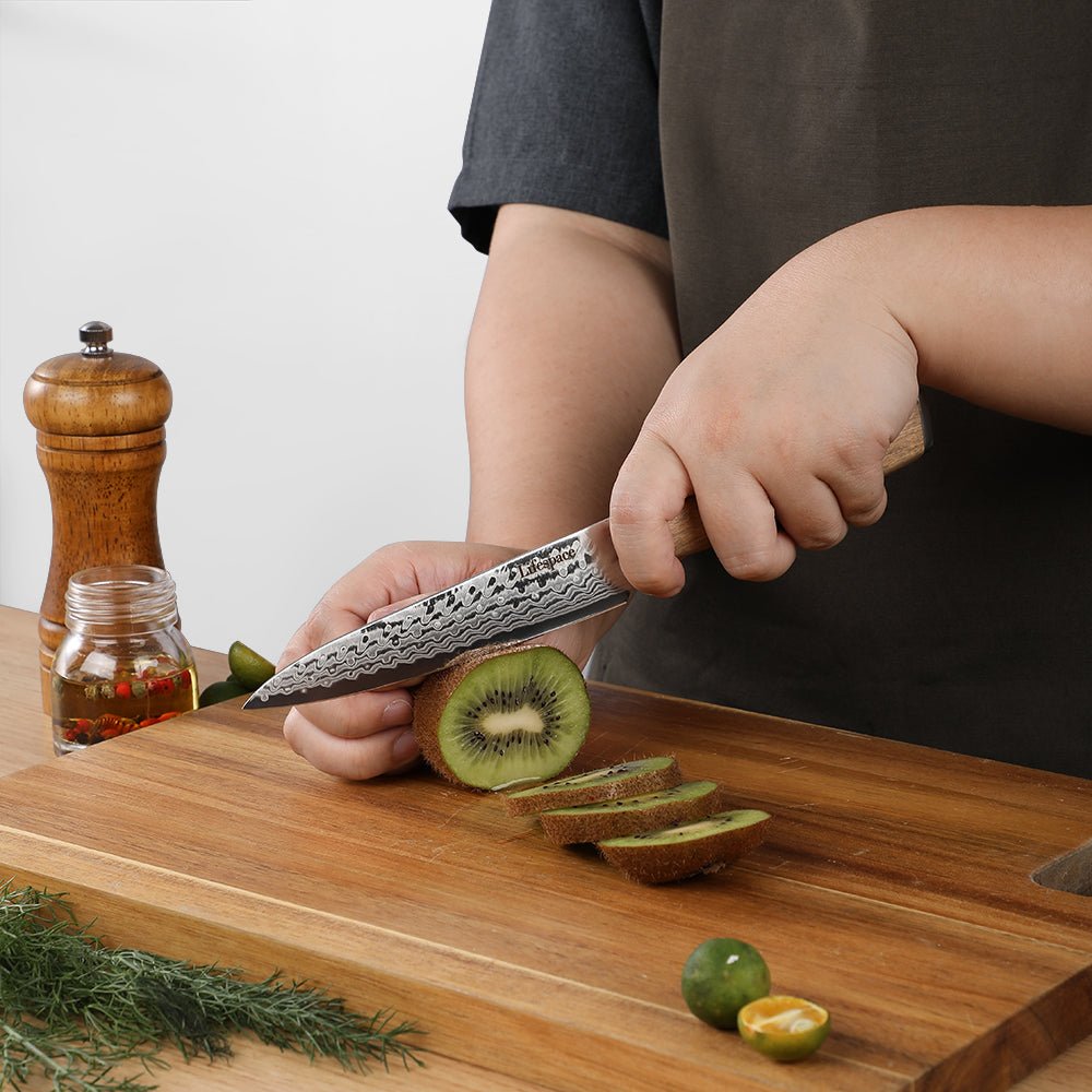 Lifespace Luxury 3pce Olive Wood Handle Full Tang Damascus Blade Chef Knife Set in a Gift Box
