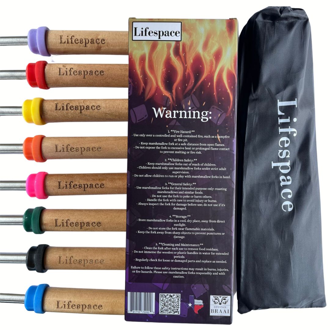 Lifespace Marshmallow Telescopic Roasting Forks (8Pce) with Wooden Handle
