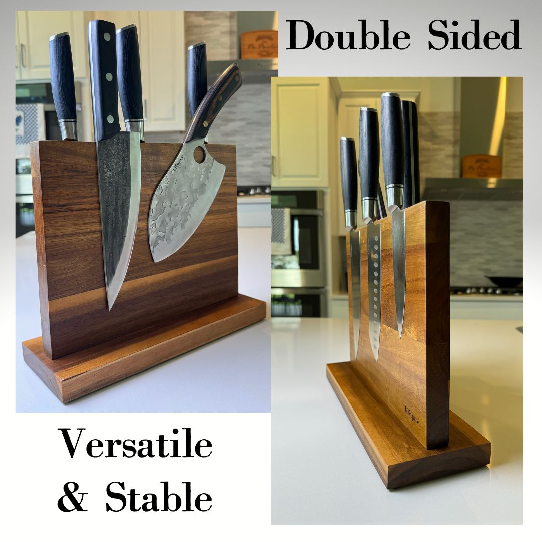 Texas Barbecue Premium Counter Top Acacia Wood Magnetic Knife Holder