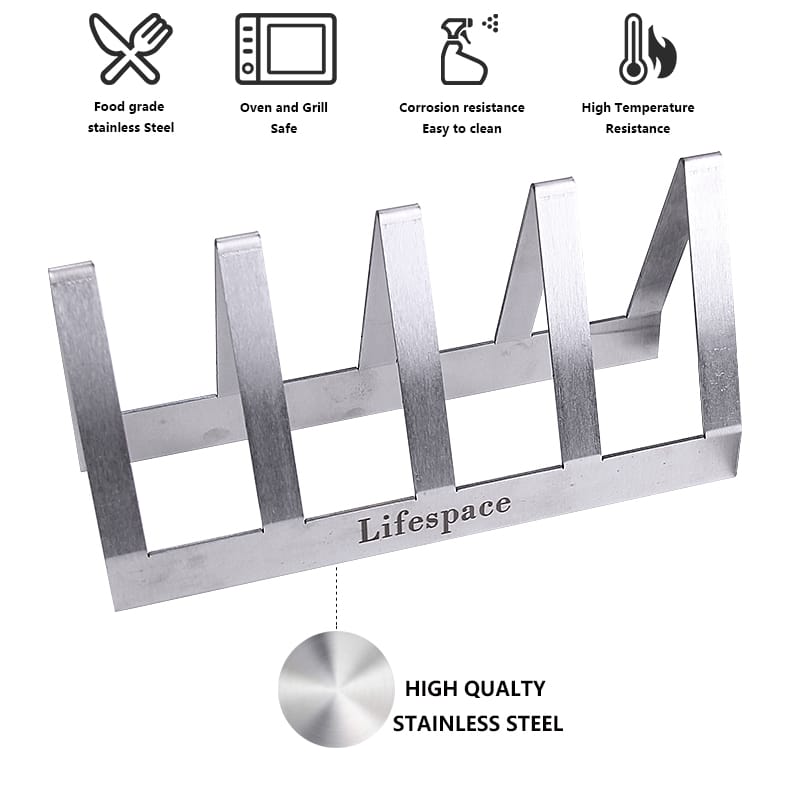 Lifespace Premium Stainless Steel T-Bone / Chop Rack - 4 Slot - 2 pack
