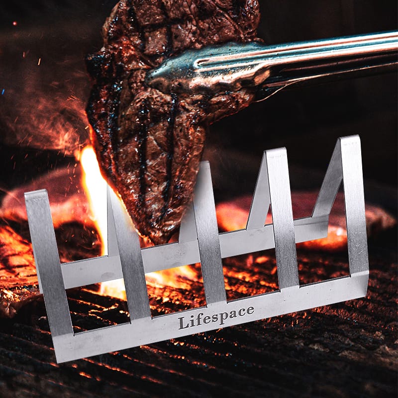 Lifespace Premium Stainless Steel T-Bone / Chop Rack - 4 Slot - 2 pack