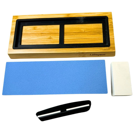 Lifespace Premium Whetstone Dual Sided 1000/3000 Grit, Sharpening Stone, Non-Slip Bamboo Base & Angle Guide