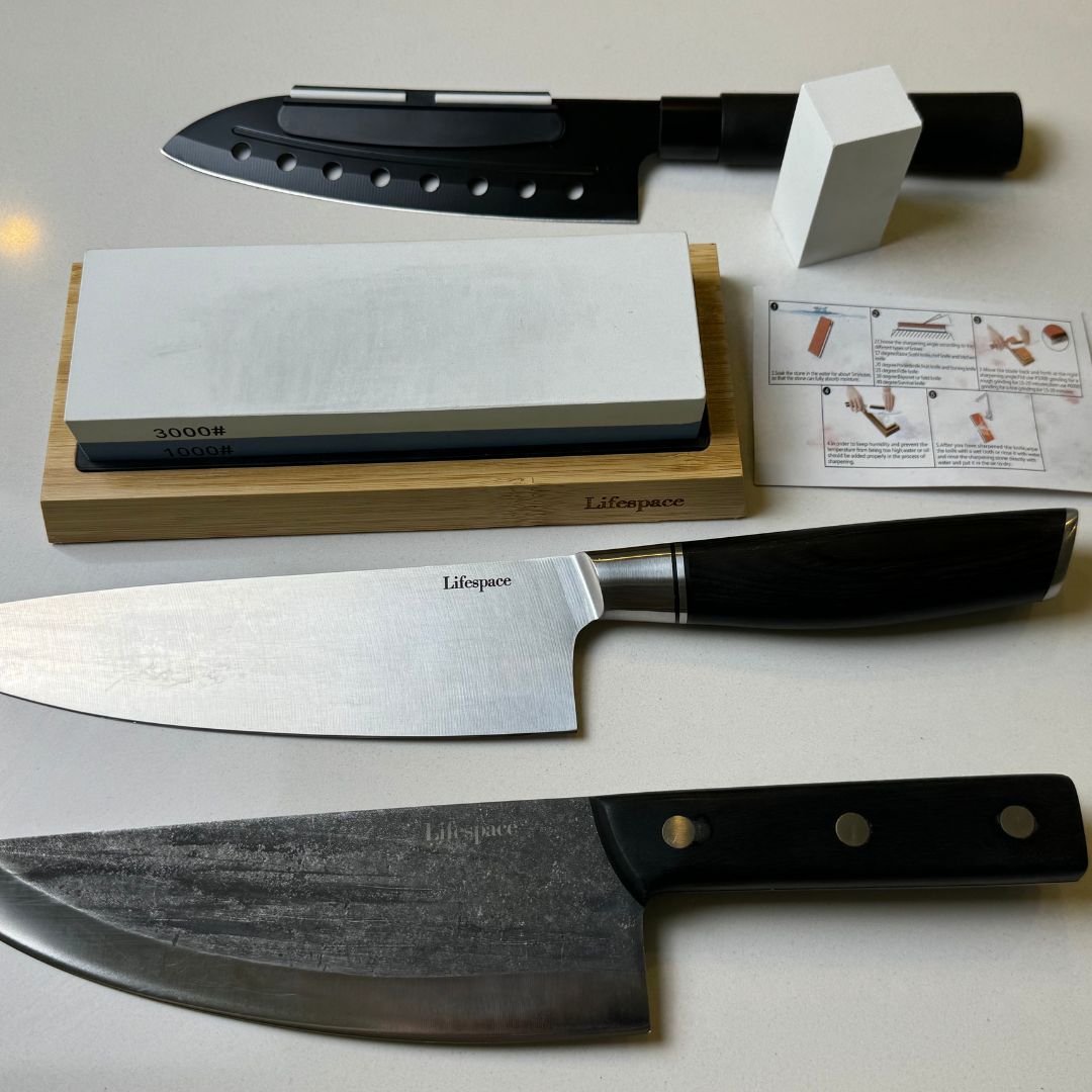 Lifespace Premium Whetstone Dual Sided 1000/3000 Grit, Sharpening Stone, Non-Slip Bamboo Base & Angle Guide