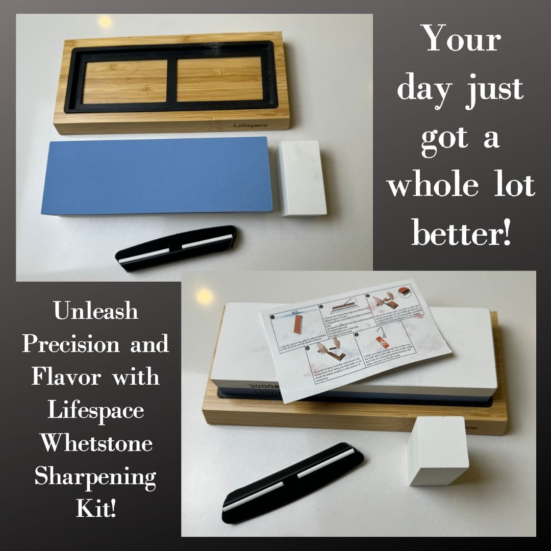 Lifespace Premium Whetstone Dual Sided 1000/3000 Grit, Sharpening Stone, Non-Slip Bamboo Base & Angle Guide