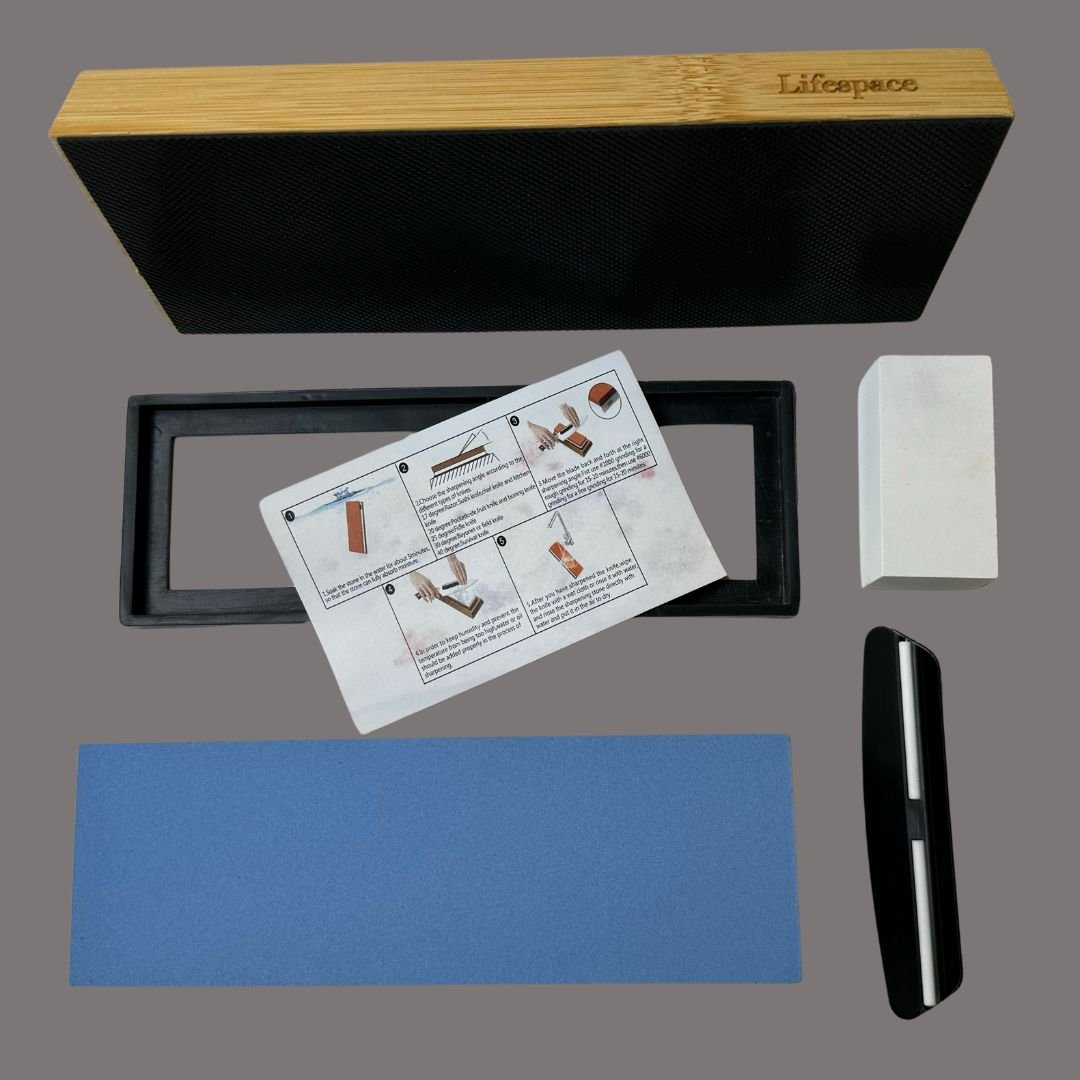 Lifespace Premium Whetstone Dual Sided 1000/3000 Grit, Sharpening Stone, Non-Slip Bamboo Base & Angle Guide