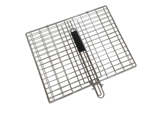 Lifespace Quality Large Flat Grill Basket with Folding Handle - Chrome