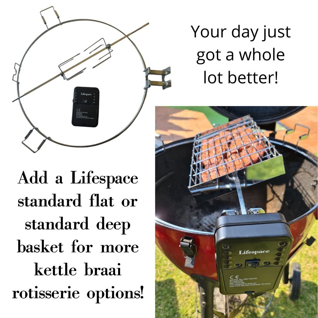 Lifespace Rotisserie Ring for 57cm Kettle Braai with Motor, Shaft & Prongs - Lifespace