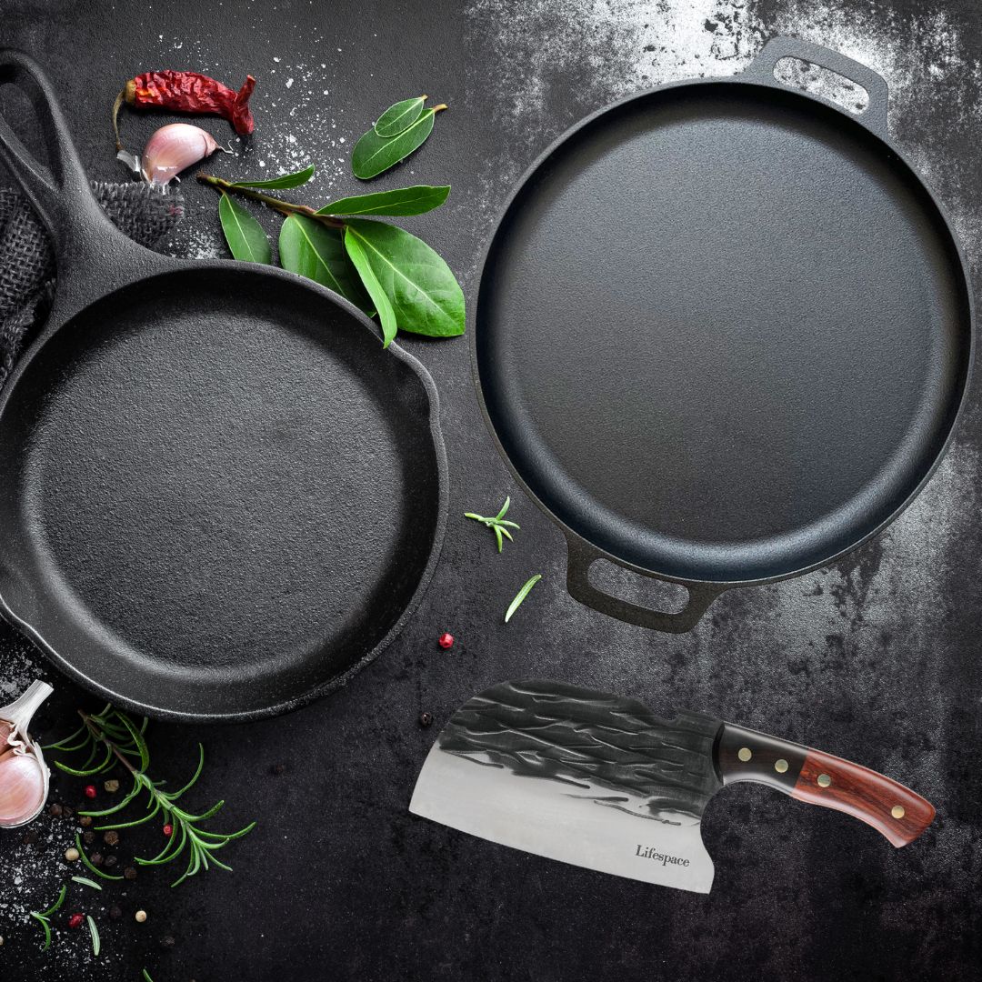 Lifespace Round Flat Cast Iron Grill Pan - 14"