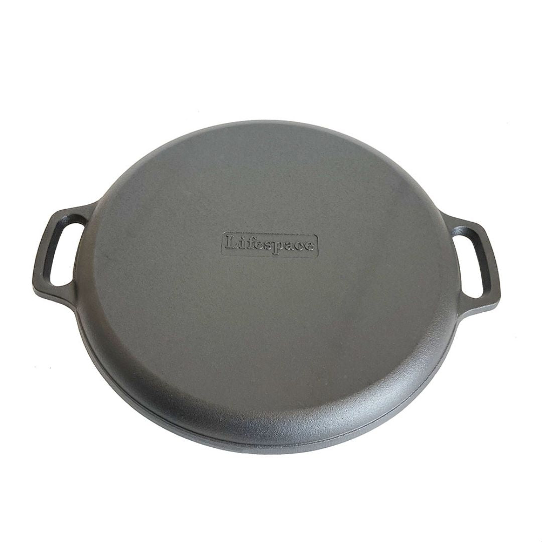 Lifespace Round Flat Cast Iron Grill Pan - 14"