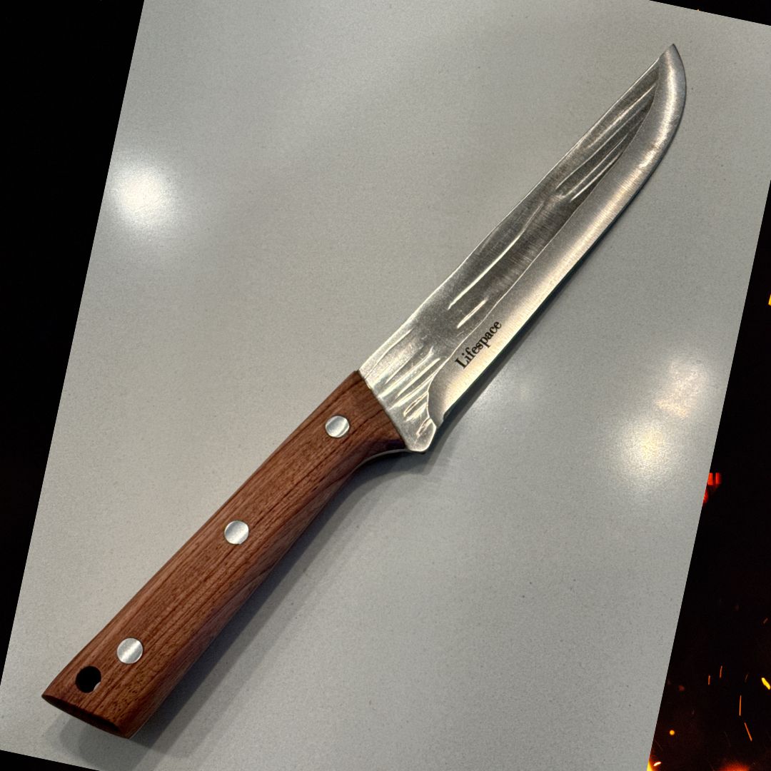 Lifespace Texas Barbecue 6.7 Inch Broad-Blade Utility Knife with Red Wood Handle