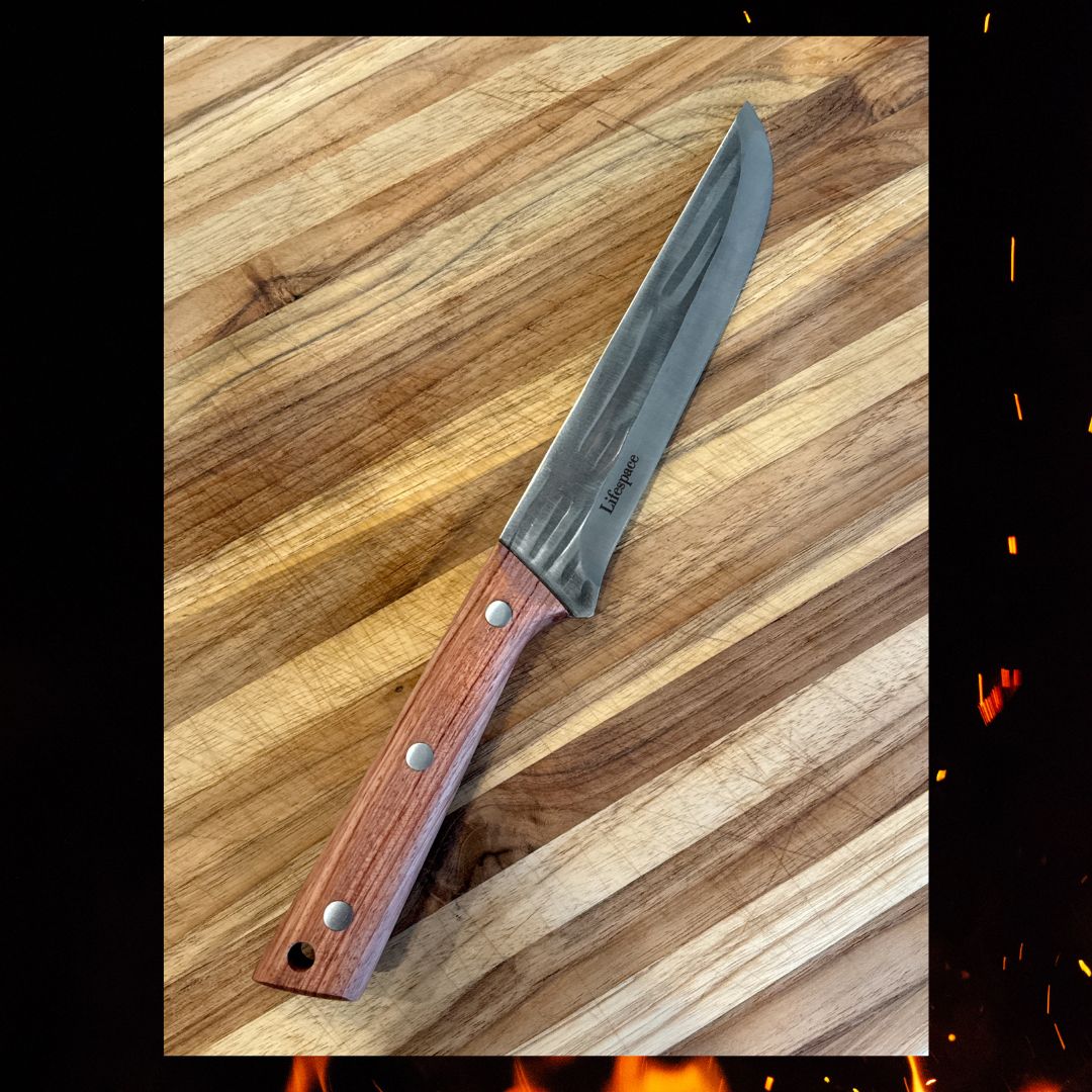 Lifespace Texas Barbecue 6.7 Inch Broad-Blade Utility Knife with Red Wood Handle