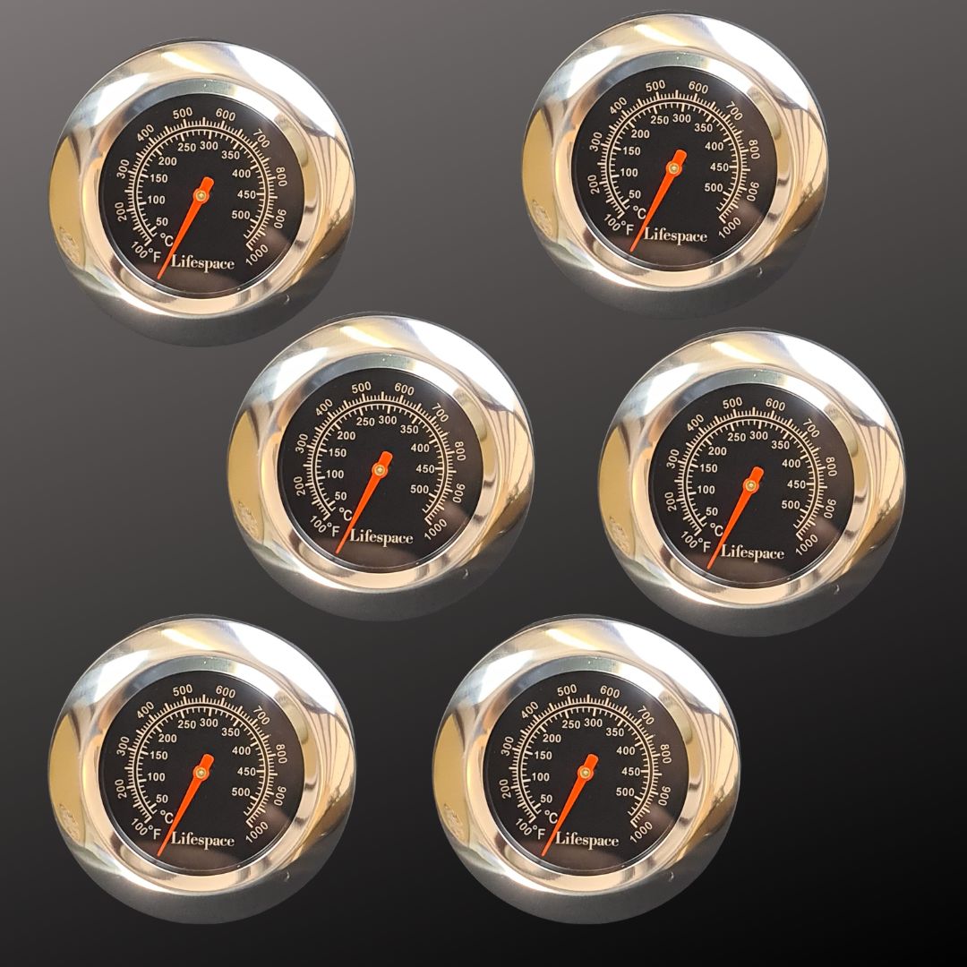 Lifespace Universal Replacement Grill / Smoker Thermometer - Black Face