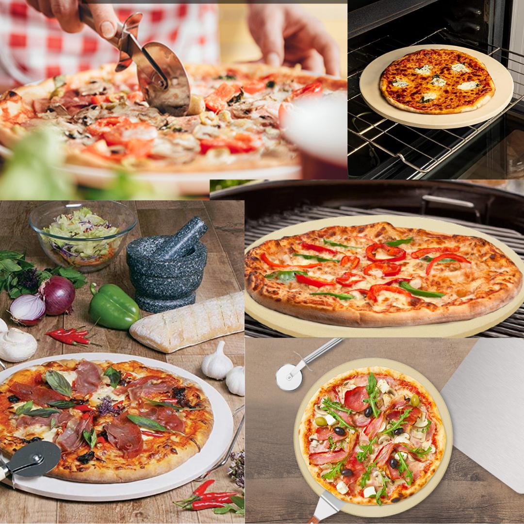 Lifespace 33cm Pizza Grilling Stone with Stainless Steel Cutter - Lifespace