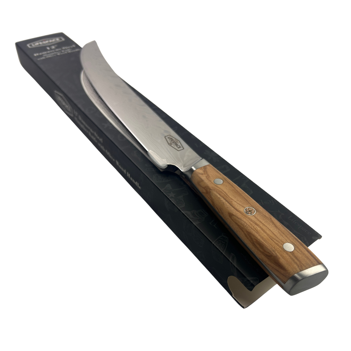 Lifespace Luxury 12" Olive Wood Handle Full Tang Damascus Blade Slaughter Chef Knife