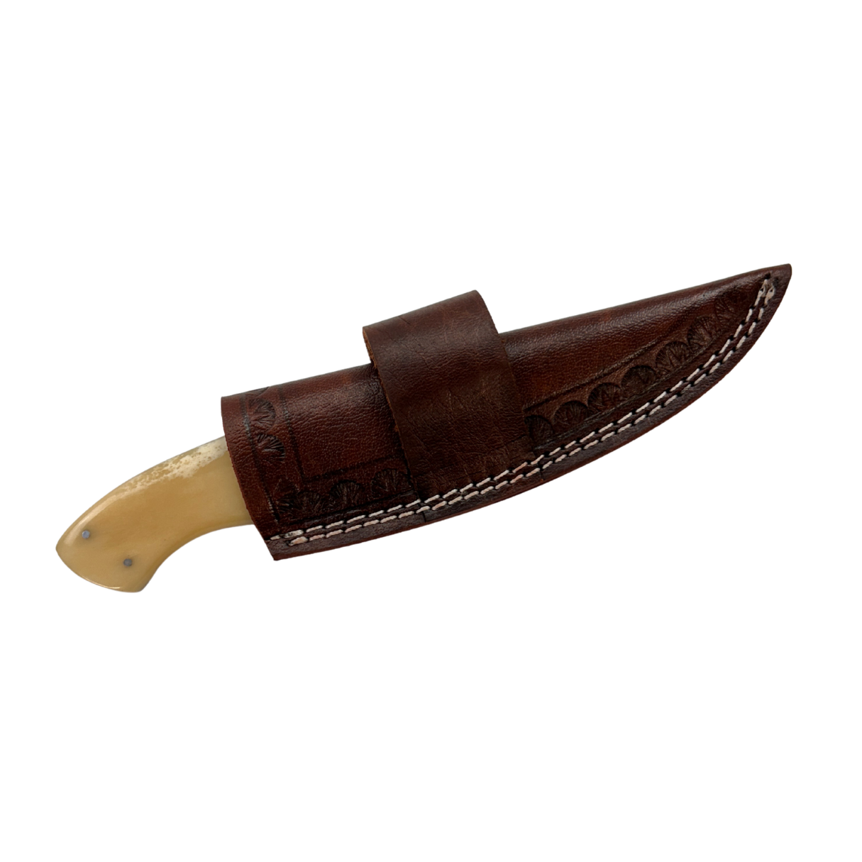Lifespace Stainless Steel Knife with Camel Bone Handle and Leather Sheath