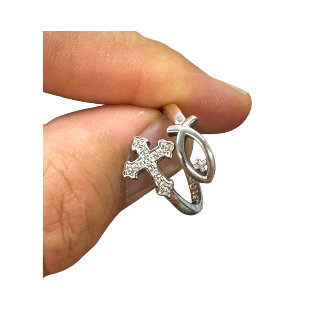 The Cross Road "Let Go and Let God" 925 Sterling Silver Ichthys Adjustable Ring with Rhodium OR Gold Plating