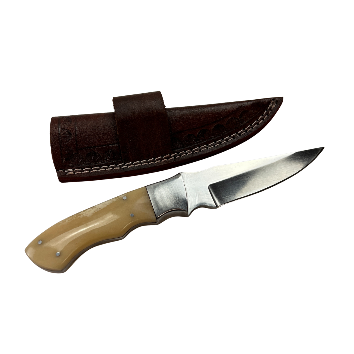 Lifespace Stainless Steel Knife with Camel Bone Handle and Leather Sheath