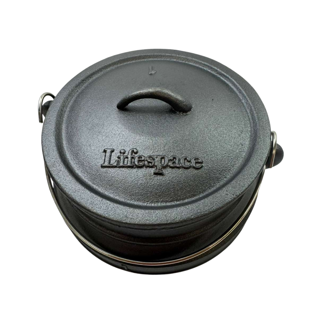 Lifespace No. 1 Cast Iron Flat Bottom African Potjie Cooking Pot / Cauldron - 5 Quart