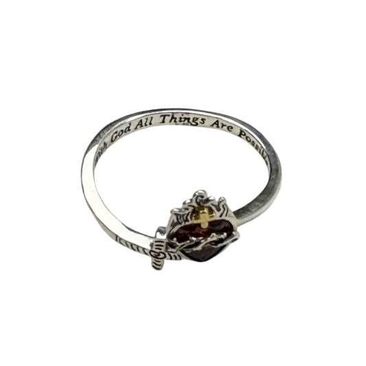The Cross Road "With God, All Things Are Possible" 925 Sterling Silver Open Ring with Gold Plating and Cubic Zirconia