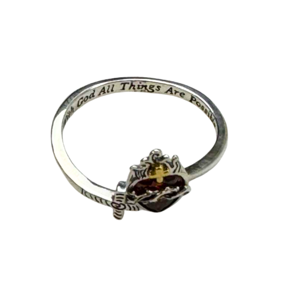 The Cross Road "With God, All Things Are Possible" 925 Sterling Silver Open Ring with Gold Plating and Cubic Zirconia