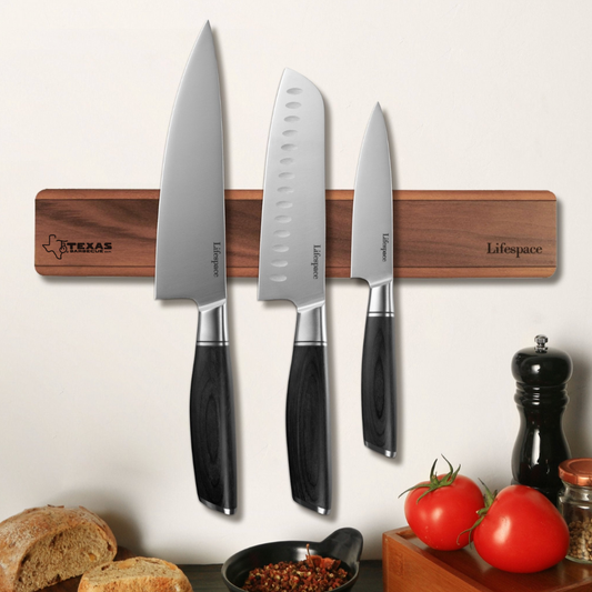 Texas Barbecue Premium Walnut Wall Mount Magnetic Knife Rack with Strong Magnets