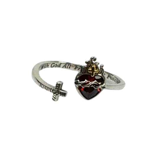 The Cross Road "With God, All Things Are Possible" 925 Sterling Silver Open Ring with Gold Plating and Cubic Zirconia