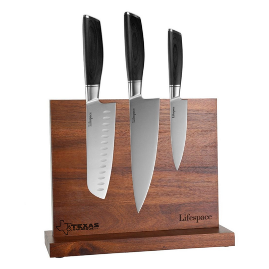 Texas Barbecue Premium Counter Top Acacia Wood Magnetic Knife Holder
