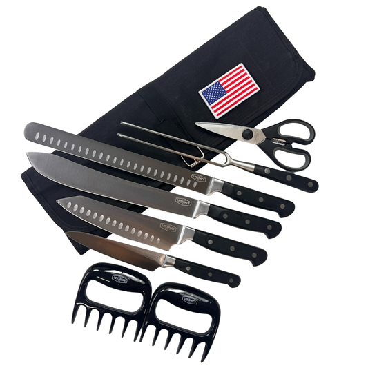Lifespace 9-piece FDA Approved Quality Chef Knife & Tool Set in a Black Wax Canvas Knife Roll