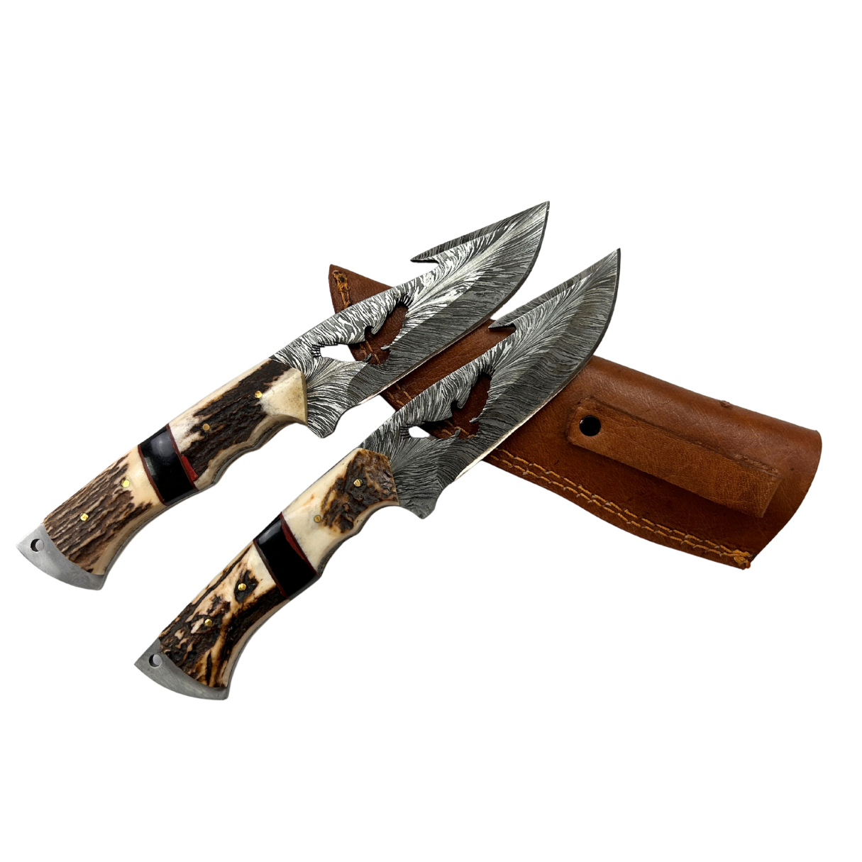 Lifespace Damascus Steel Full Tang Eagle Knife with Leather Sheath and Stag Horn Handle