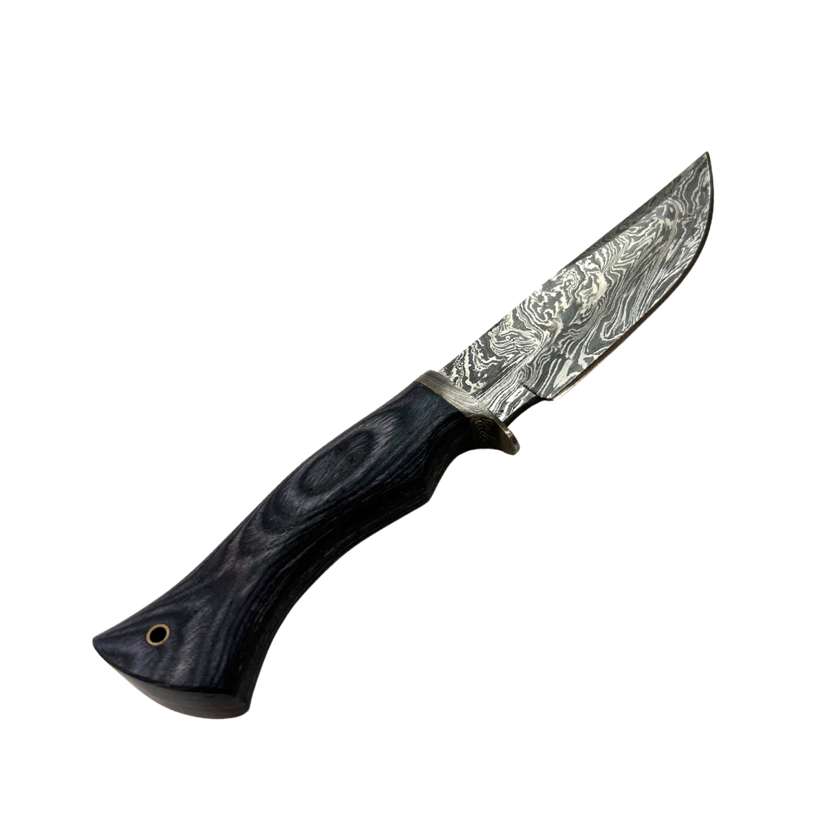 Lifespace Damascus Steel Knife with Blue Colored Wood Handle and Leather Sheath