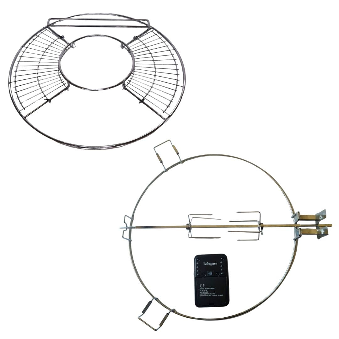 Lifespace Rotisserie Grill Ring & 'Dutch Oven' Grill Ring Bundle with Motor, Shaft & Prongs for 22" Kettle Grill