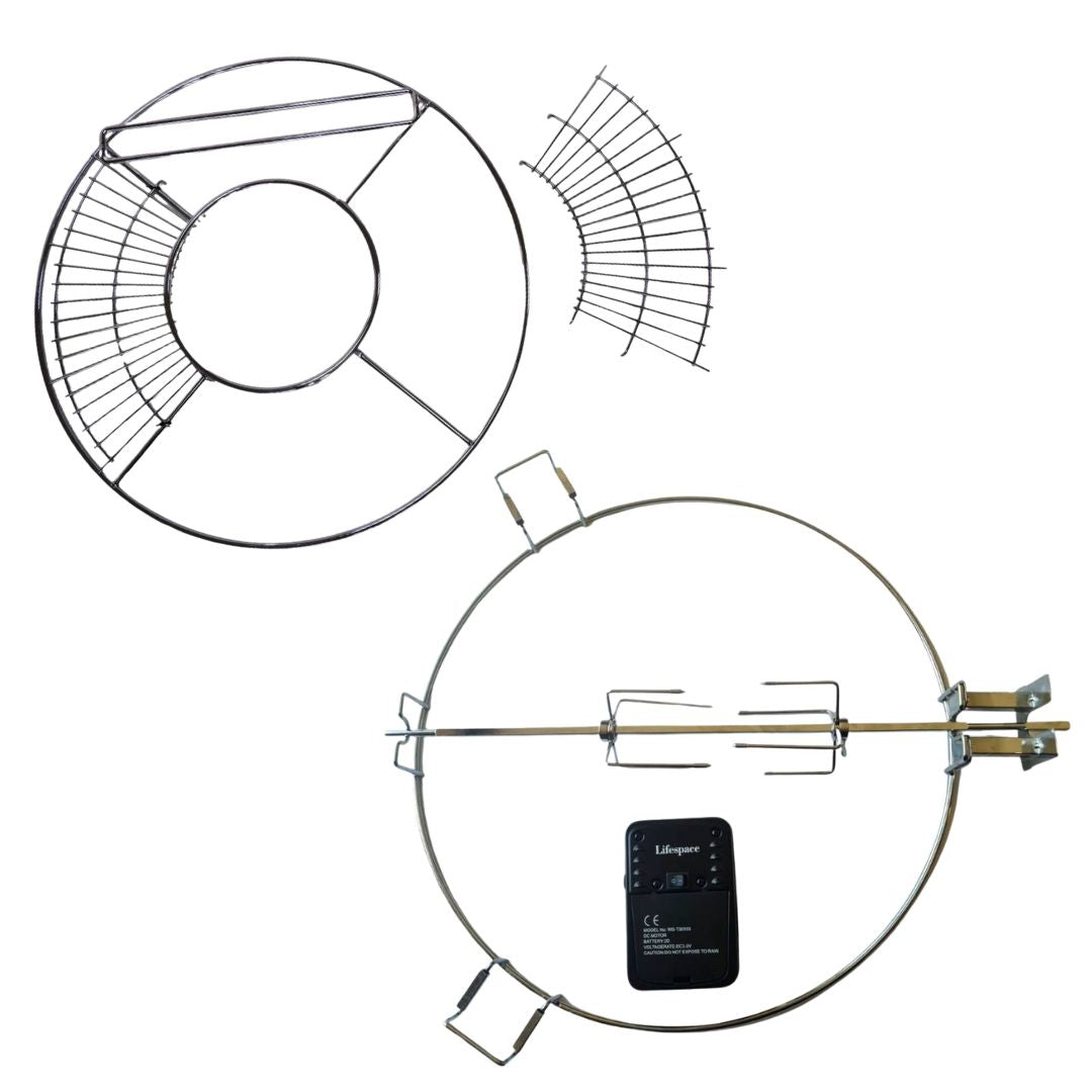 Lifespace Rotisserie Grill Ring & 'Dutch Oven' Grill Ring Bundle with Motor, Shaft & Prongs for 22" Kettle Grill