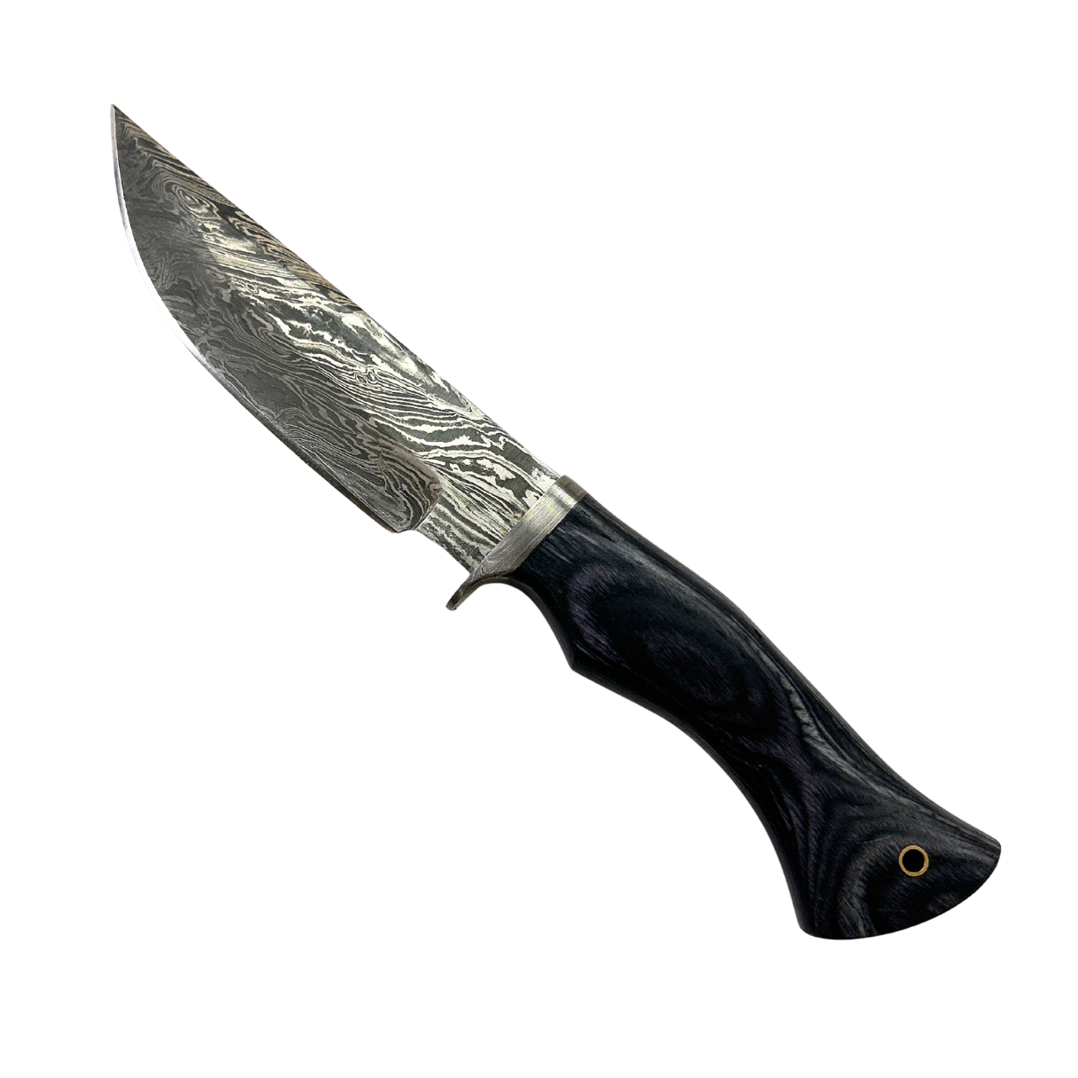 Lifespace Damascus Steel Knife with Blue Colored Wood Handle and Leather Sheath