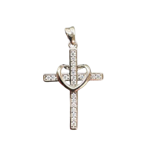 The Cross Road 925 Sterling Silver Heart Cross Pendant with Rhodium Plating and Cubic Zirconia