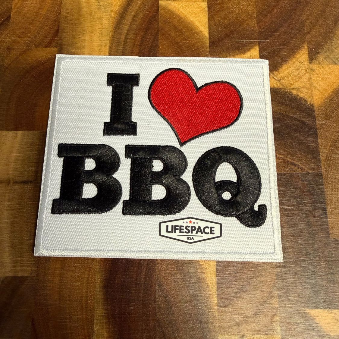 Lifespace 4" "I Love BBQ" Embroidered Iron-on Patch
