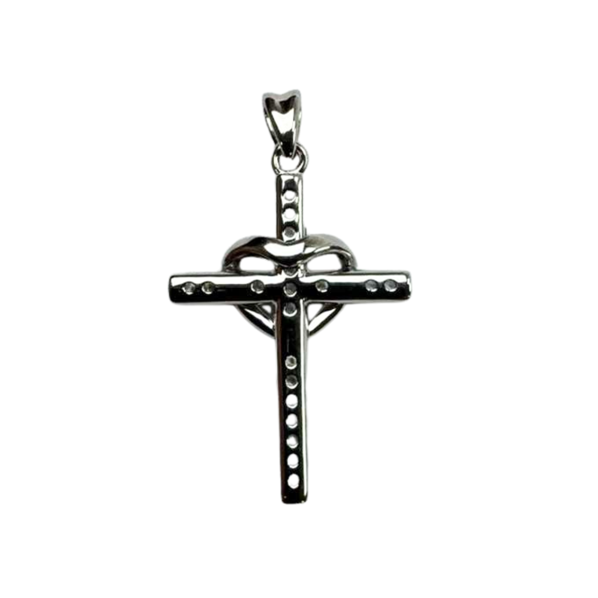 The Cross Road 925 Sterling Silver Heart Cross Pendant with Rhodium Plating and Cubic Zirconia