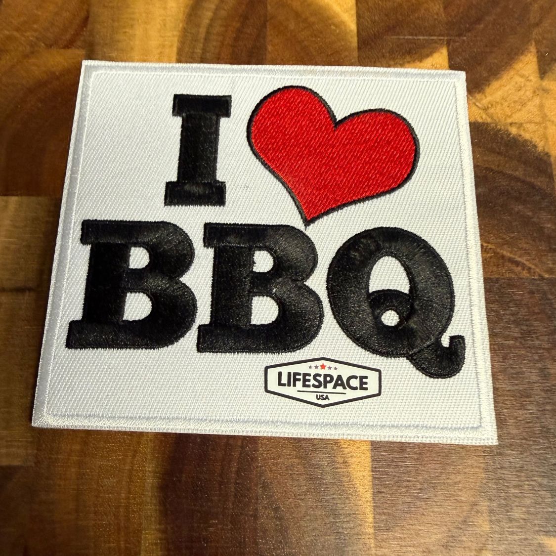 Lifespace 4" "I Love BBQ" Embroidered Iron-on Patch