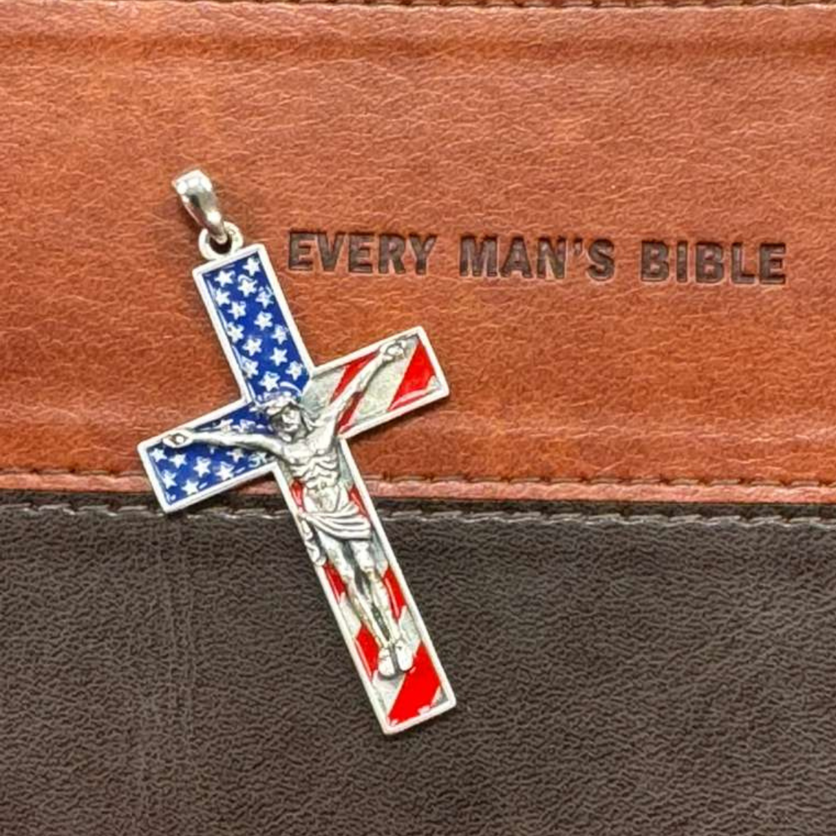 The Cross Road 925 Sterling Silver Patriotic Colorful American Flag Prayer Crucifix with Enamel