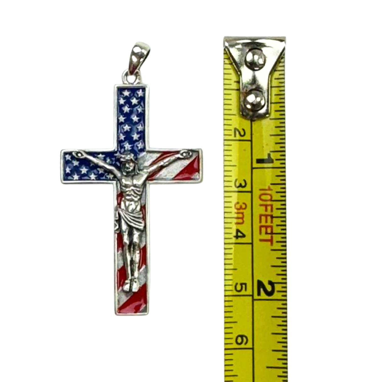 The Cross Road 925 Sterling Silver Patriotic Colorful American Flag Prayer Crucifix with Enamel
