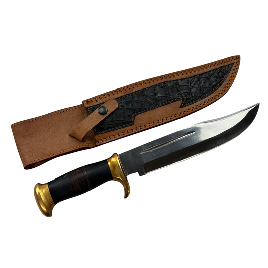 Lifespace J2 Semi Stainless Steel "Bowie" Knife with Buffalo Horn Handle and Leather Sheath