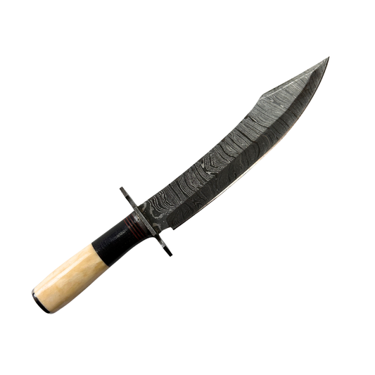 Lifespace Damascus Steel Knife with Rose Wood Handle with Damascus Steel Clips and Leather Sheath