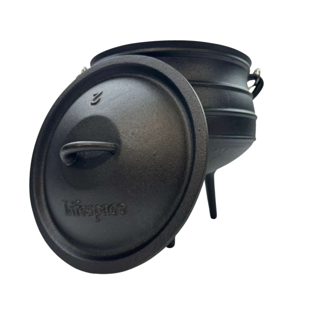 Lifespace No2 Cast Iron African Potjie Cooking Pot / Cauldron with Legs (6.3 Quart)