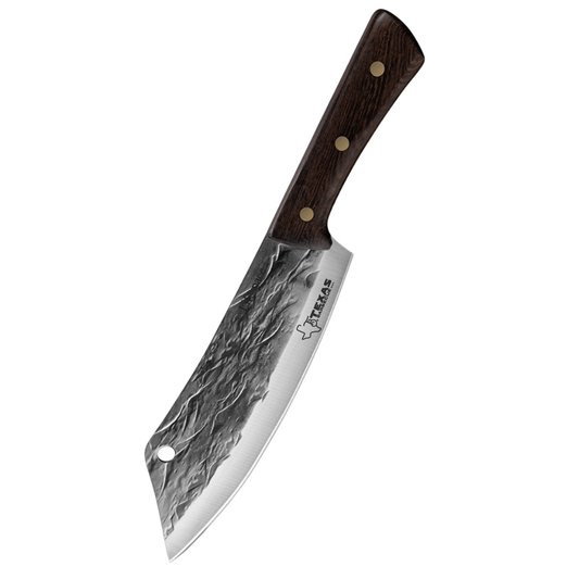 Texas Barbecue 8in Chef Hammer Pattern Pointed Cleaver with Wenge Handle