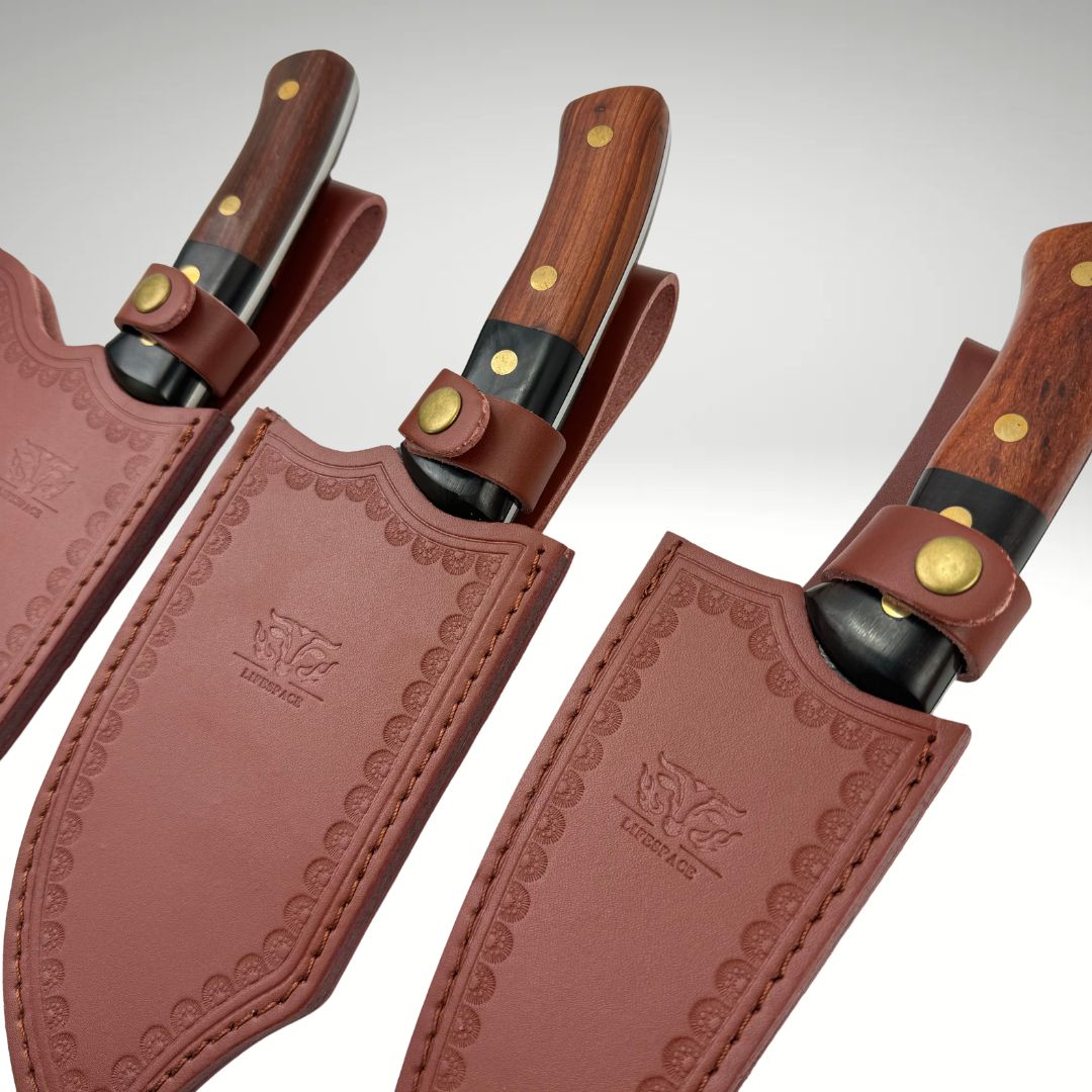 Lifespace Premium Chef Cleaver Knife Set (x3) with Genuine Leather Sheaths in a Gift Box