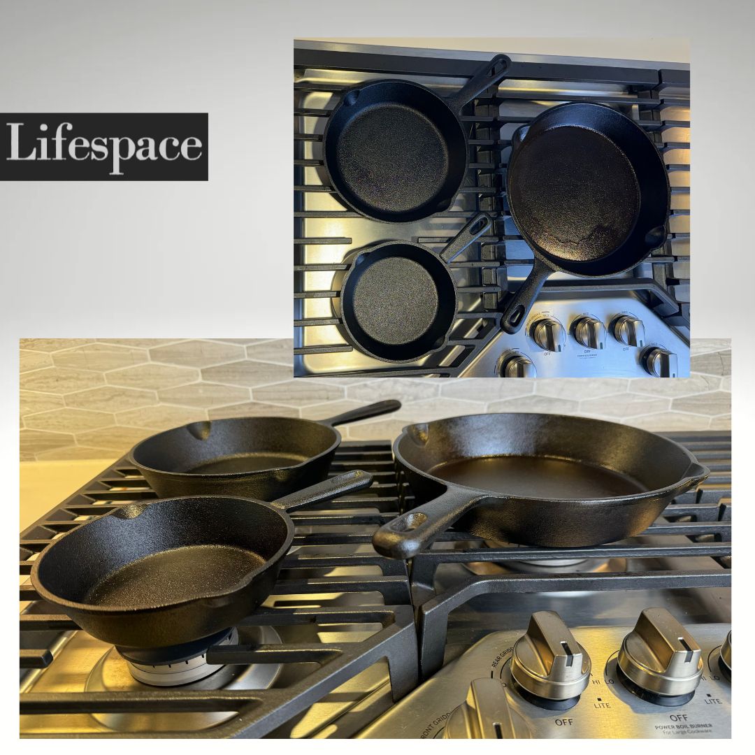 Lifespace Quality 3 Piece Matt Black Cast Iron Skillet Pan Set