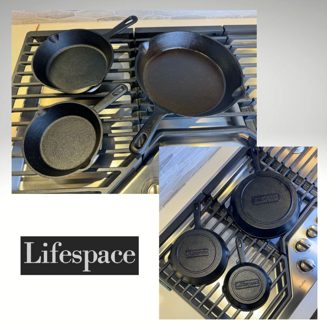 Lifespace Quality 3 Piece Matt Black Cast Iron Skillet Pan Set