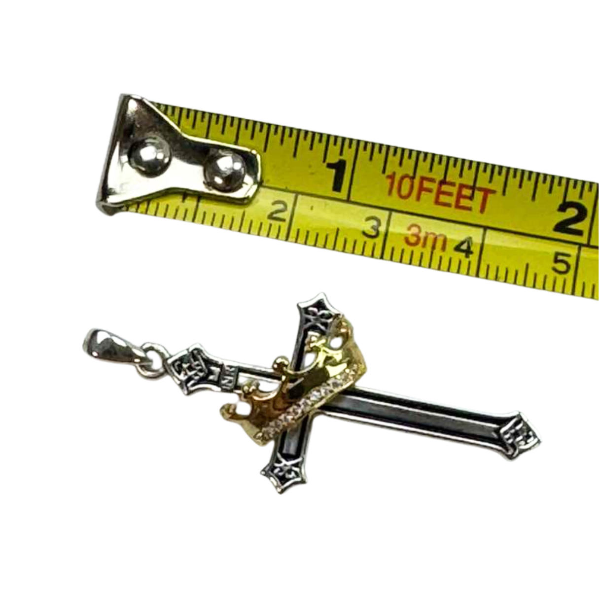 The Cross Road 925 Sterling Silver Crown Cross Pendant with Gold Plating and Cubic Zirconia